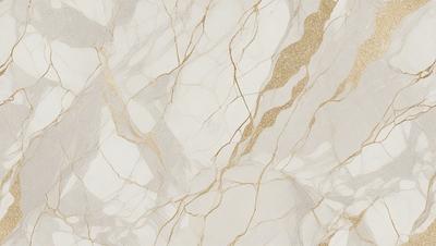 The primary subject of the image is a marble wall with a gold-colored pattern. The setting is a room with a white background. The visual style is a close-up of the marble wall, showcasing its intricate design. The colors and mood of the image are predominantly white and gold, creating a luxurious and elegant atmosphere.
