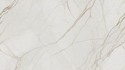 The primary subject of the image is a white marble wall with a pattern of thin, dark lines running through it. The setting is a room with a white marble floor, which complements the wall. The visual style is a close-up of the marble wall, showcasing its unique texture and design. The colors and mood of the image are predominantly white, giving it a clean and elegant appearance.