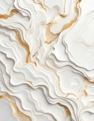 The primary subject of the image is a large, intricate, and textured wall made of paper. The setting is a white background, which highlights the paper's texture and design. The visual style is a combination of digital art and illustration, creating a unique and artistic appearance. The colors and mood of the image are predominantly white, with gold accents, giving it a clean and elegant feel.