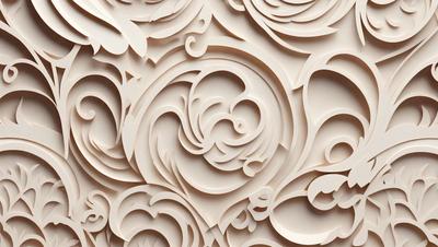 The primary subject of the image is a wall covered with a pattern of white flowers. The setting is a room with a white background, which creates a clean and elegant atmosphere. The visual style is a combination of digital art and illustration, as the flowers are intricately designed and appear to be cut out from a larger image. The colors and mood of the image are predominantly white, giving it a serene and peaceful ambiance.