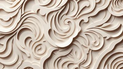 The primary subject of the image is a white paper cutout of a flower. The setting is a wall, and the visual style is a combination of digital art and illustration. The dominant colors are white and beige, creating a clean and elegant atmosphere.