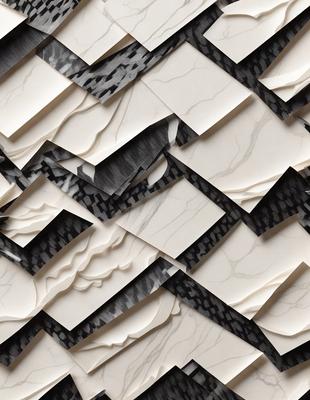 The primary subject of the image is a patterned wall made of marble. The setting is a room with a black and white marble wall, which serves as the background. The visual style is a combination of digital art and illustration, creating a unique and intricate design. The colors and mood of the image are predominantly black and white, giving it a classic and elegant appearance.