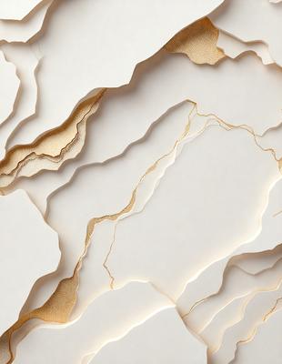The primary subject of the image is a white wall with a gold-colored design. The setting is a room with a white wall, and the visual style appears to be a combination of a photo and digital art. The dominant colors are white and gold, creating a warm and elegant atmosphere.