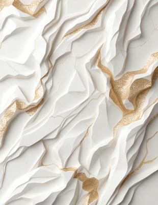The primary subject of the image is a white wall with a gold-colored texture. The setting is a room with a white background. The visual style is a combination of digital art and illustration, creating a unique and intricate pattern. The dominant colors are white and gold, giving the wall a luxurious and elegant appearance.