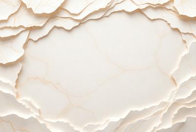 The primary subject of the image is a white marble wall with a pattern of peeling paint. The setting is a room with a white marble surface, and the visual style is a close-up of the marble wall. The colors and mood of the image are predominantly white, with a hint of brown from the peeling paint.