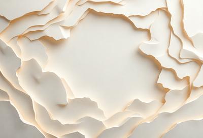 The primary subject of the image is a white paper with a hole in the center. The paper appears to be a piece of art or a decoration. The setting is a white background, which provides a clean and minimalistic appearance. The visual style is a combination of a photo and a drawing, as the paper has a textured and artistic quality. The colors and mood of the image are predominantly white, giving it a clean and serene atmosphere.