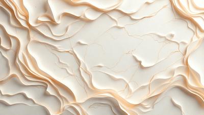 The primary subject of the image is a white marble wall with a pattern of peeling paint. The setting is a room with a white marble wall as the main focus. The visual style is a close-up of the marble wall, showcasing the peeling paint pattern. The colors and mood of the image are predominantly white, with a hint of brown from the peeling paint, creating a somewhat aged and worn appearance.