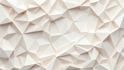 The primary subject of the image is a white wall with a pattern of triangles. The setting is a room with a white background, and the visual style appears to be a combination of digital art and illustration. The dominant colors are white and beige, creating a clean and minimalist atmosphere.