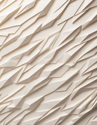 The primary subject of the image is a large, white wall with a unique, textured design. The setting is a room with a white background, and the visual style appears to be a combination of digital art and illustration. The wall features a pattern of folded paper, giving it a creative and artistic appearance. The colors and mood of the image are predominantly white, which creates a clean and minimalist atmosphere.