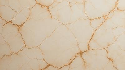 The primary subject of the image is a marble wall with a peeling, chipped, and cracked appearance. The setting is a room with a white background. The visual style is a close-up of the marble wall, showcasing its texture and imperfections. The colors and mood of the image are predominantly brown and yellow, giving it a worn and aged look.