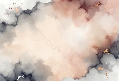 The primary subject of the image is a cloudy sky, with a white and brown color scheme. The setting is a cloudy sky, and the visual style is a painting or drawing. The mood of the image is somewhat moody and dramatic, with the clouds creating a sense of depth and atmosphere.