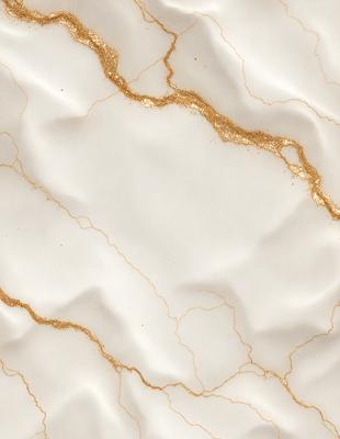 The primary subject of the image is a marble countertop with a gold-colored vein running through it. The setting is a kitchen, and the visual style is a close-up of the marble countertop. The colors and mood of the image are warm and elegant, with the gold vein adding a touch of luxury to the marble surface.
