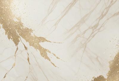 The primary subject of the image is a marble wall with a gold-colored pattern. The setting is a room with a white background. The visual style is a close-up of the marble wall, showcasing the gold pattern. The colors and mood of the image are predominantly white and gold, creating a luxurious and elegant atmosphere.