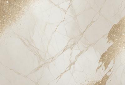 The primary subject of the image is a marble wall with a gold pattern. The setting is a room with a marble floor. The visual style is a combination of a photo and digital art, creating a unique and intricate design. The dominant colors are gold and white, giving the scene a luxurious and elegant atmosphere.