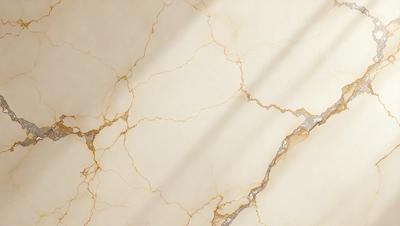 The primary subject of the image is a marble wall with a crack in it. The setting is a room with a white background. The visual style is a photo of the marble wall. The colors and mood of the image are predominantly white, with a hint of brown from the marble.