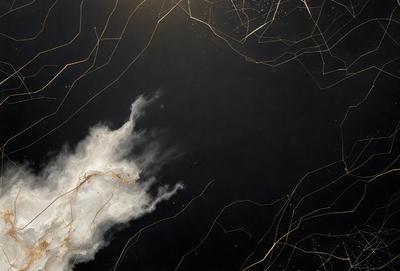 The primary subject of the image is a cloud, which is the main object, scene, or focus of the image. The setting or background is a dark, black surface, which creates a dramatic contrast with the cloud. The visual style of the image is a combination of photo and digital art, as it appears to be a photo with a digital artistic touch. The colors and mood of the image are predominantly dark, with the cloud being the main source of light and contrast.