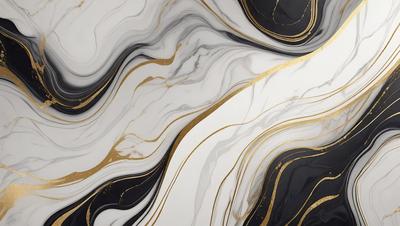 The primary subject of the image is a marble-like pattern with gold accents. The setting is a white background, which provides a clean and elegant appearance. The visual style is a combination of digital art and illustration, creating a unique and artistic representation of the marble pattern. The colors and mood of the image are predominantly white and gold, giving it a luxurious and sophisticated feel.