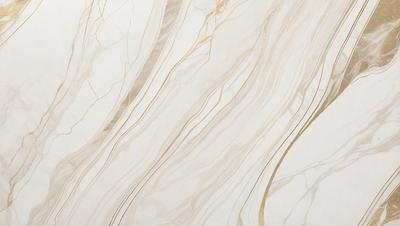 The primary subject of the image is a marble wall with a gold-colored pattern. The setting is a room with a white marble wall, and the visual style is a close-up of the marble wall. The colors and mood of the image are predominantly white and gold, creating a luxurious and elegant atmosphere.