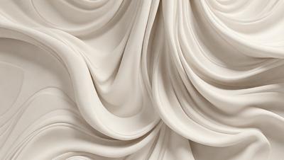 The primary subject of the image is a white fabric, possibly a curtain or a piece of clothing, with a flowing and wavy pattern. The setting is a white background, which creates a clean and minimalist appearance. The visual style is a close-up of the fabric, showcasing its texture and details. The colors and mood of the image are predominantly white, giving it a calm and serene atmosphere.