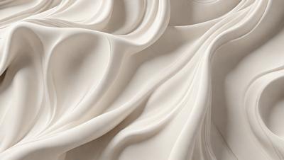 The primary subject of the image is a close-up of a white fabric, possibly a sheet or a curtain. The setting is a room with a white background, which creates a clean and minimalist atmosphere. The visual style is a close-up of the fabric, emphasizing its texture and details. The colors and mood of the image are predominantly white, giving it a calm and serene appearance.
