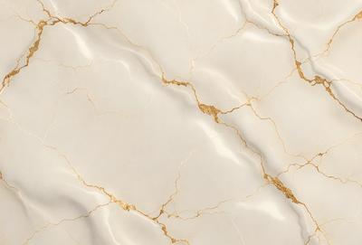 The primary subject of the image is a marble wall with a gold-colored texture. The setting is a room with a white background, which contrasts with the gold and white marble. The visual style is a close-up of the marble wall, showcasing its unique texture and color. The colors and mood of the image are elegant and sophisticated, with the gold and white marble creating a luxurious and timeless atmosphere.