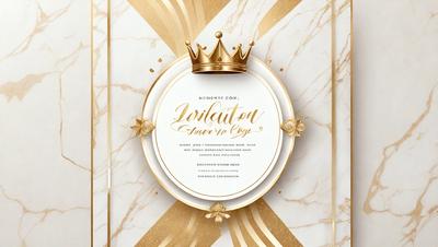 Primary subject: A gold crown on a white plate.

Setting/background: A marble surface.

Visual style: Digital art.

Colors and mood: Gold and white, elegant and sophisticated.