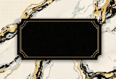 The primary subject of the image is a black and gold frame, which is set against a white background. The visual style appears to be a combination of digital art and illustration, creating a unique and eye-catching design. The colors and mood of the image are predominantly black and gold, giving it a sophisticated and elegant appearance.