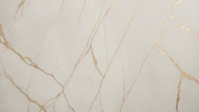 The primary subject of the image is a white wall with a gold-colored design. The setting is a room with a white background, and the visual style appears to be a combination of a photo and a digital art or illustration. The dominant colors are white and gold, creating a clean and elegant atmosphere.