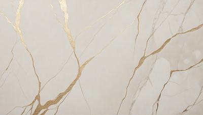 The primary subject of the image is a marble wall with gold accents. The setting is a room with a white background. The visual style is a photo of the marble wall with gold accents. The dominant colors are white and gold, creating a luxurious and elegant atmosphere.