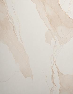 The primary subject of the image is a white marble wall with a pattern of brown streaks. The setting is a room with a white marble floor. The visual style is a combination of a photo and a drawing, creating a unique and artistic representation of the marble wall. The colors and mood of the image are predominantly white and brown, giving it a natural and elegant appearance.