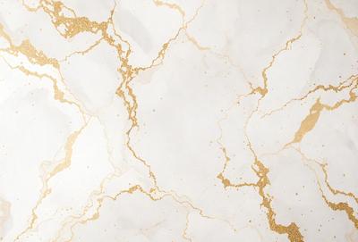 The primary subject of the image is a marble wall with a gold-colored pattern. The setting is a room with a white background. The visual style is a combination of a photo and digital art, creating a unique and eye-catching design. The dominant colors are gold and white, giving the wall a luxurious and elegant appearance.