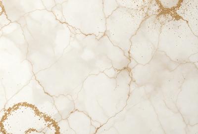 The primary subject of the image is a marble surface with a gold-like pattern. The setting is a white marble wall, and the visual style is a close-up of the marble surface. The colors and mood of the image are predominantly white and gold, creating a luxurious and elegant atmosphere.