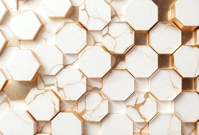 The primary subject of the image is a white marble wall with a pattern of hexagonal shapes. The setting is a room with a white marble wall as the main focus. The visual style is a close-up of the marble wall, showcasing its texture and pattern. The colors and mood of the image are predominantly white, giving it a clean and elegant appearance.