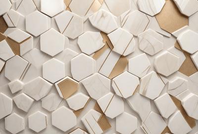 The primary subject of the image is a wall with a marble pattern. The setting is a room with a white marble wall, and the visual style is a close-up of the wall. The colors and mood of the image are predominantly white, giving it a clean and elegant appearance.