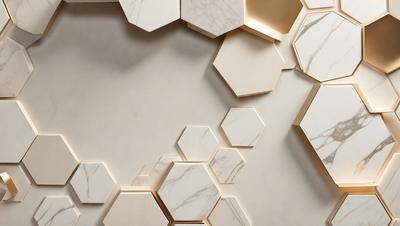 The primary subject of the image is a wall with a marble pattern. The setting is a room with a white background. The visual style is a combination of photo and digital art, creating a unique and intricate pattern. The dominant colors are white and grey, giving the wall a clean and sophisticated appearance.