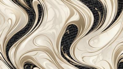 The primary subject of the image is a swirling, flowing pattern of white and gold colors. The setting is a black background, which contrasts with the white and gold colors of the pattern. The visual style appears to be a combination of digital art and illustration, creating a dynamic and artistic representation of the swirling pattern. The colors and mood of the image are predominantly warm and inviting, with the white and gold tones evoking a sense of elegance and sophistication.