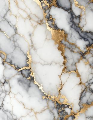 The primary subject of the image is a marble countertop with a gold-colored design. The setting is a kitchen, and the visual style is a close-up of the marble countertop. The colors and mood of the image are predominantly gold and white, giving it a luxurious and elegant appearance.