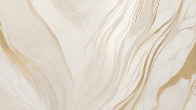 The primary subject of the image is a white marble wall with a gold-colored pattern. The setting is a room with a white marble floor. The visual style is a combination of a photo and digital art, creating a unique and intricate design. The dominant colors are white and gold, giving the space a luxurious and elegant atmosphere.