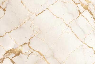 The primary subject of the image is a marble surface with a gold-like pattern. The setting is a white marble wall, and the visual style is a close-up of the marble surface. The colors and mood of the image are predominantly white and gold, creating a luxurious and elegant atmosphere.