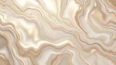 The primary subject of the image is a marble-like surface with a gold and white color scheme. The setting is a room with a wall featuring this unique design. The visual style is a close-up of the marble-like surface, showcasing its intricate patterns and textures. The colors and mood of the image are warm and elegant, creating a luxurious and sophisticated atmosphere.