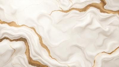 The primary subject of the image is a marble countertop with a gold and white pattern. The setting is a kitchen, and the visual style is a photo. The dominant colors are gold and white, creating a luxurious and elegant atmosphere.