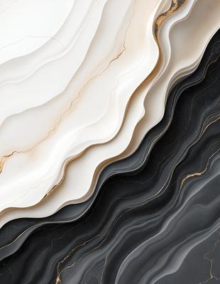 The primary subject of the image is a white and black marble pattern. The setting is a wall with a black and white marble pattern. The visual style is a close-up of the marble pattern, showcasing its intricate details. The colors and mood of the image are predominantly black and white, giving it a classic and elegant appearance.