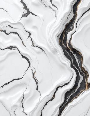 The primary subject of the image is a marble countertop with a white and black pattern. The setting is a kitchen, and the visual style is a close-up of the marble countertop. The dominant colors are white and black, creating a clean and elegant appearance.