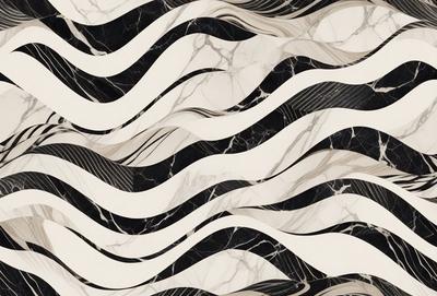 The primary subject of the image is a marble tile pattern with black and white stripes. The setting is a wall, and the visual style is a patterned design. The dominant colors are black and white, creating a classic and elegant atmosphere.
