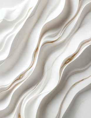 The primary subject of the image is a white wall with a pattern of gold streaks. The setting is a room with a white background, and the visual style appears to be a combination of a photo and digital art. The dominant colors are white and gold, creating a clean and elegant atmosphere.