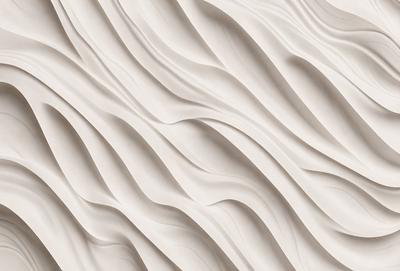 The primary subject of the image is a white, textured wall with a wavy pattern. The setting is a room with a white background, and the visual style appears to be a photo. The dominant colors are white and gray, creating a clean and minimalist atmosphere.