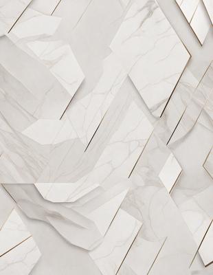 The primary subject of the image is a marble wall with a pattern of white and grey tiles. The setting is a room with a white marble wall as the main focus. The visual style is a combination of a photo and digital art, creating a unique and intricate pattern. The colors and mood of the image are predominantly white and grey, giving it a clean and sophisticated appearance.