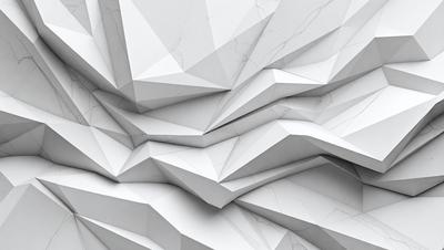 The primary subject of the image is a white marble wall with a pattern of triangles. The setting is a white room, and the visual style is a close-up of the marble wall. The colors and mood of the image are predominantly white, giving it a clean and minimalist appearance.