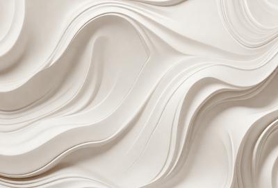 The primary subject of the image is a white wall with a pattern of swirls and waves. The setting is a room with a white background, and the visual style appears to be a combination of a photo and digital art. The dominant colors are white and gray, creating a clean and minimalist atmosphere.