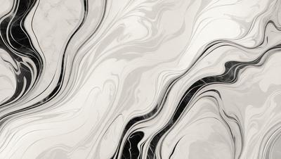 The primary subject of the image is a marble countertop with a patterned design. The setting is a kitchen or bathroom, as the countertop is a part of the counter. The visual style is a combination of photo and digital art, creating a unique and intricate pattern. The colors and mood of the image are predominantly black and white, giving it a modern and sophisticated appearance.